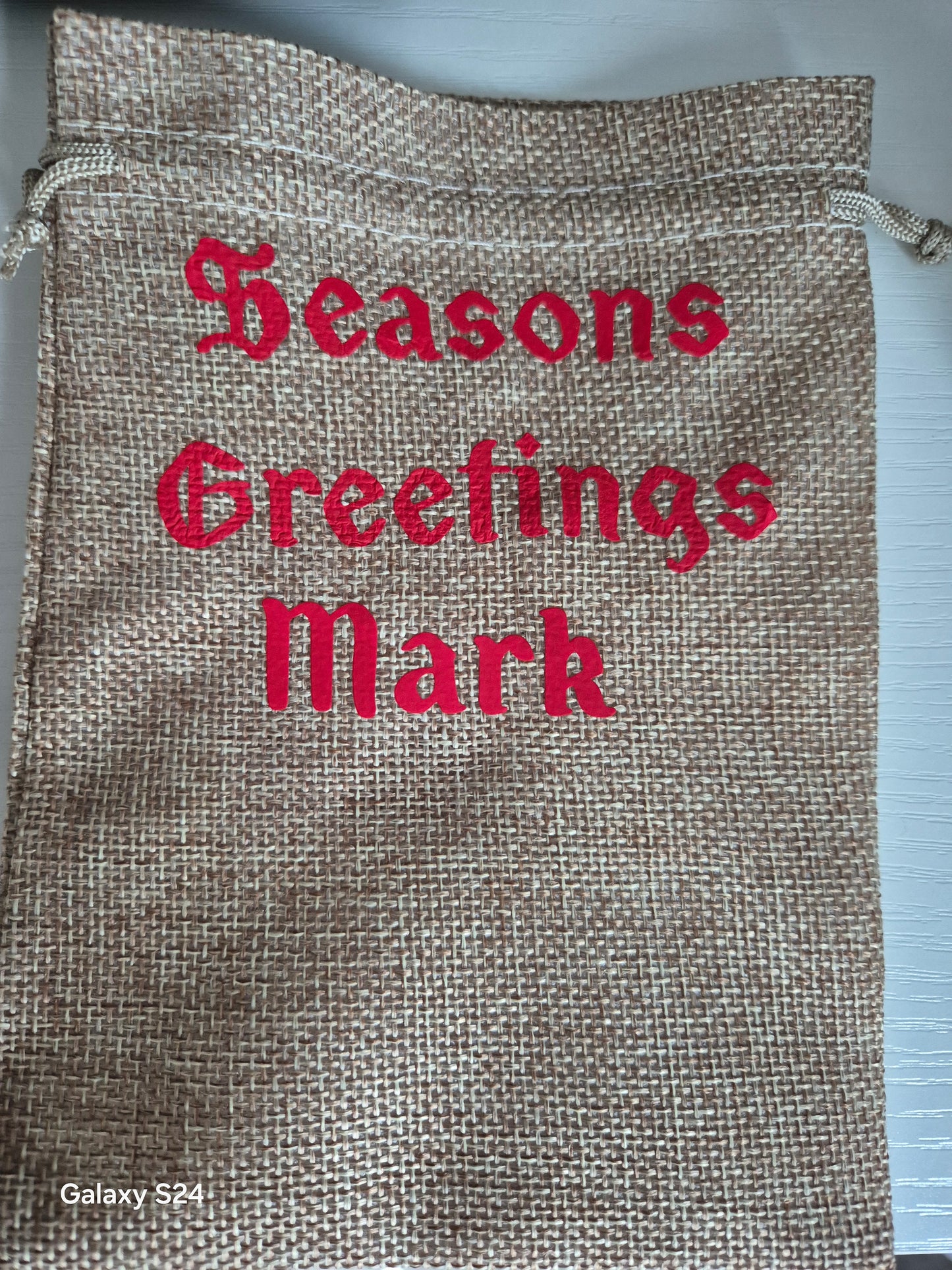 Medium Personalised Hessian Christmas Bag, with Magic Reindeer food and Santa's Key